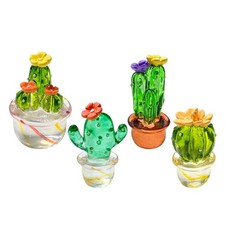 Handmade Blown Glass Cactus Figurines: Miniature Crystal Decor Set picture