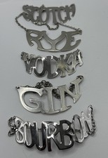 Set of 5 Decanter Bottle Tags by Napier Silverplate Barware Vodka Gin Rye picture