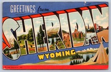 K61/ Sheridan Wyoming Postcard Linen Large Letter Greetings from 216 picture