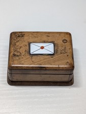 Antique Victorian Treen Stamp Box Inlaid Enamel Envelope Wax Seal Desk Caddy picture
