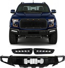 Front Bumper Compatible with 2015-2017 Ford F150 Glossy Black Bumpers with LED F picture