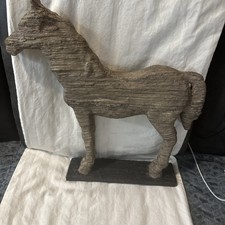 Deco 79 Polystone Horse Tabletop Figurine Weathered Wood-Textured Finish Beige picture