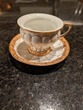 Vtg. Meissen X Form Gold And White Cup + Saucer Ernst August Leuteritz picture