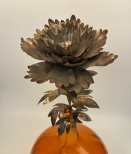 Vintage 50s BRASS PEONY FLOWER STEM Long 28
