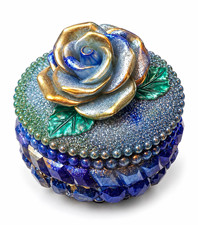 Gorgeous Blue Marbled Rose Trinket Box Jewel Faceted picture
