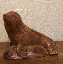 Hand Carved Light Wood Seal Figurine-Rustic Coastal Animal Decor Folk Art (Read) picture