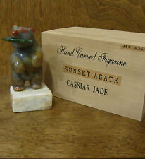 Cassiar Jade CJ42  Hand Carved Sunset Agate Polar Bear w/ Jade Fish, NEW/Box 5