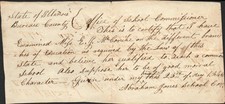1846 BUREAU COUNTY, ILLINOIS antique legal document SCHOOL COMMISSIONER APPROVAL picture
