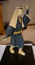 VINTAGE HAKATA  DOLL STANDING GEISHA IN BLUE KIMONO 1950 ERA picture