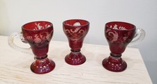 3 Antique Glass Ruby Red Gilded Whisky Cup With Floral Design picture