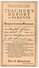 1928 DOUGLAS COUNTY WISCONSIN TEACHER'S REPORT TO PARENTS REPORT CARD Z7771 picture