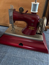 Casige Vintage Original Child-Sized Hand Crank Sewing Machine Red/Silver Germany picture