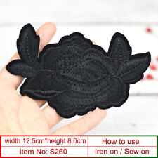 Big Embroidered Black Rose flowers Patches Iron on Sew On Patch DIY Repair Decor picture