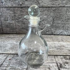 Vintage Clear Glass Cruet Decanter with Handle Round Ball Stopper picture