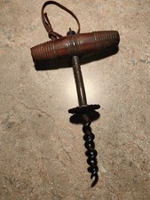 Vintage Antique Early Wood Handle Direct Pull CORKSCREW picture