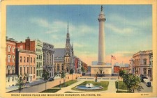 1941 Postcard Mount Vernon Place Washington Monument Baltimore Maryland Linen picture