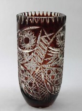 Ruby Red to Clear Cut Crystal Vase Dot Star Pattern picture