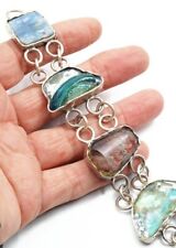 Roman Glass S.Silver Gemstones Bracelet 925 One Of A Kind Ancient Patina 200 B.C picture