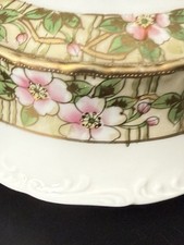 Antique Hand Painted Noritake M Pink Floral Biscuit Jar w/Lid & Handles picture