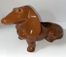 Vintage Daschund Dog Planter Ceramic 11” Art Deco Brown Glazed Dish picture