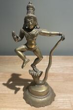 RARE Vintage Hindu Statue Murali Krishna God On Snakes 10.5” Brass Statue picture