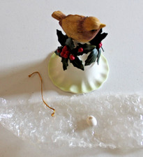 Vintage Brown/Gold Finch Bird Bell Bisque Holly Berries Leaves picture