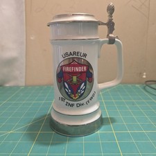 Vintage USAREUR Firefinder 1st Infantry Division FWD Lidded German Beer Stein picture