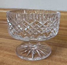 Vtg Heavy Yet Graceful Crystal Pedestal Etched Signed (??)Candy Nut Bowl Dish picture