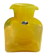 Blenko glass Citrine 384 Water Bottle Double Spout Pitcher 2022 vase 8” yellow picture