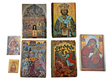 7 Vintage Greek Orthodox Icon Postcards Religious Art Jesus Mary Saints Lot picture