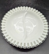 Vintage Fenton Silvercrest Milk Glass Divided Nut Candy Bowl Ruffled 9.25