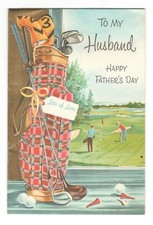 GOLF CLUBS GOLF COURSE Vintage Norcross Father's Day Greeting Card 1950's GC10 picture