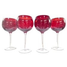 Ruby Red Elegant Balloon Wine Glasses Goblets with Clear Stem-Set of 4 picture