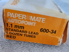 Vintage Autopoint Red Med Hard Leads Box of 12Tubes 1.1mm Paper Mate, 603-34 picture