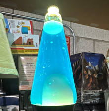 Blue vintage  Novelty Lava Lamp Glass/Metal Black Base Corded Electric Switch  picture