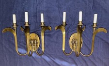 2 VINTAGE MCM RARE Hart Associates PAIR OF Brass Wall 3 Candle Light Sconces picture