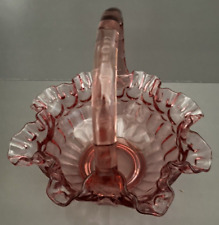 Fenton Cranberry Thumbprint Ruffled Edge Pink Basket Bamboo Applied Handle VTG picture