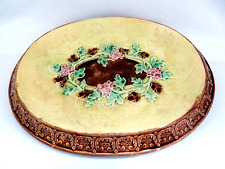 Antique 1880's Majolica Pottery Large Floral Bread Tray Platter picture