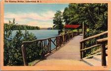 Lakewood New Jersey Kissing Bridge Scenic Landmark Linen Cancel WOB Postcard picture