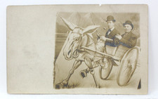 Vtg RPPC Handsome Men in Cart Bowler Hats Wooden Leg Mule Studio Photo Postcard picture