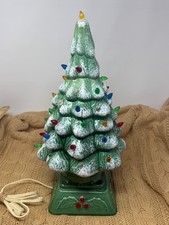 Vtg Lighted Ceramic Flocked Christmas Tree Holly Base Marcia Ceramics Holland picture