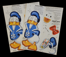 1950's Walt Disney Donald Duck Bread Puppet Display Sign Vintage Set of 2 picture