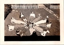 1938 Vintage Snapshot Photo Group of Girls Women Lying in Circle on Grass Lawn picture