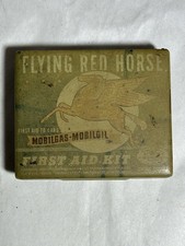 Vintage 1930's Mobil Oil Flying Red Horse Tin First Aid Kit Mobilgas Mobiloil picture