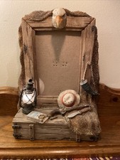 Light Up VTG Western Picture Frame 3D Resin Rustic Cowboy Hat Lantern Wood Eagle picture