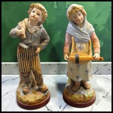 Antique Mauger & Fils French Bisque Porcelain Figurines Pair Victorian Boy Girl picture