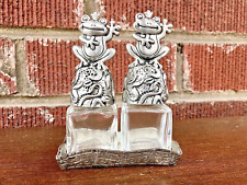Vintage Pewter & Glass HAPPY FROGS ON LILY PADS Salt & Pepper Shakers w/ Tray picture