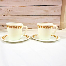 VTG Pyrex Coffee/Tea cup & Saucer  Butterfly Gold Milk Glass Mug D Handle 1410 picture