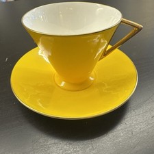 Vintage 1930's Shelley Art Deco Regent Shape Yellow Teacup & Saucer Set picture