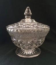 Vintage ANCHOR HOCKING WEXFORD Covered Candy Dish Clear Cut Glass Footed Bowl picture